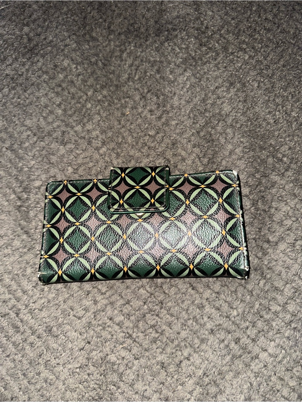 Fossil Green Pattern Bifold Wallet Women's Leather Credit Card ID Holder